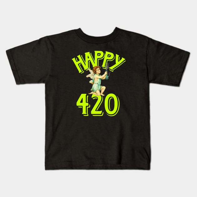 Happy 420 Kids T-Shirt by Trendsdk